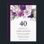 Eleganter Lila Aquarellblumen 40. Geburtstag Einladung<br><div class="desc">Elegante Lila Aquarellblüte 40. Geburtstags Einladung Siehe Matching Kollektion in Niche und Nest Store</div>