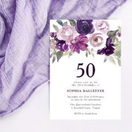 Eleganter Lila Aquarellblumen 50. Geburtstag Einladung