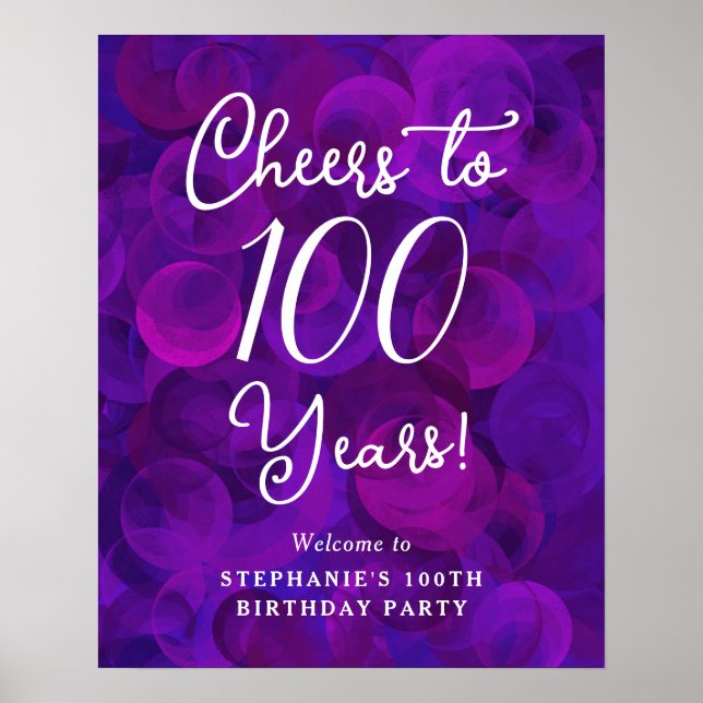 Eleganter Lila Beifall bis 100 Jahre 100. Geburtst Poster (Vorne)