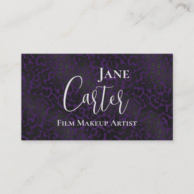 Eleganter Lila Black Leopard Film Makeup Artist Visitenkarte (Vorderseite)