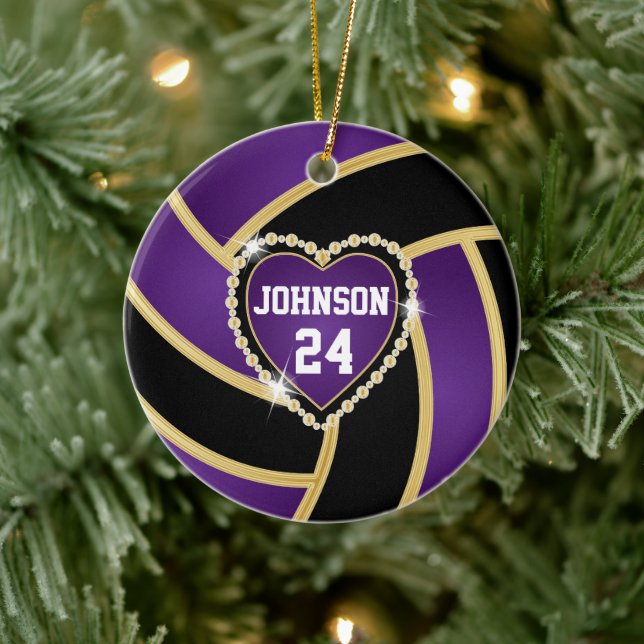 Eleganter Lila-, Black- und Gold-Volleyball Keramik Ornament (Baum)