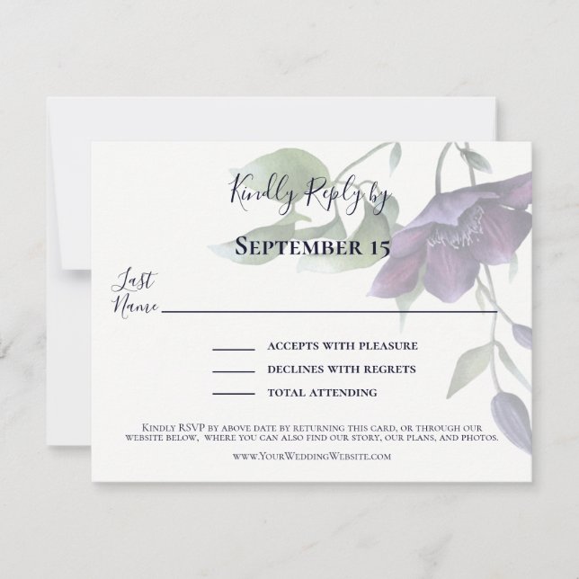 Eleganter Lila Blaue Creme-Empfang RSVP Karte (Vorderseite)