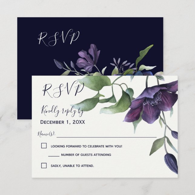 Eleganter Lila Blue Cream Wedding RSVP (Vorne/Hinten)