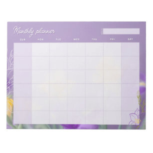 Eleganter lila Blumen-Monatsplaner Notizblock