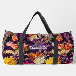 Eleganter, lila, blumenbedruckter Tuchbeutel Duffle Bag