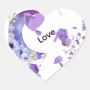 Eleganter Lila Blumenkohl "Liebe" Hochzeitsaufkleb Herz-Aufkleber