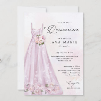 Eleganter Lila Blumenstrauß Quinceñera Geburtstag Einladung
