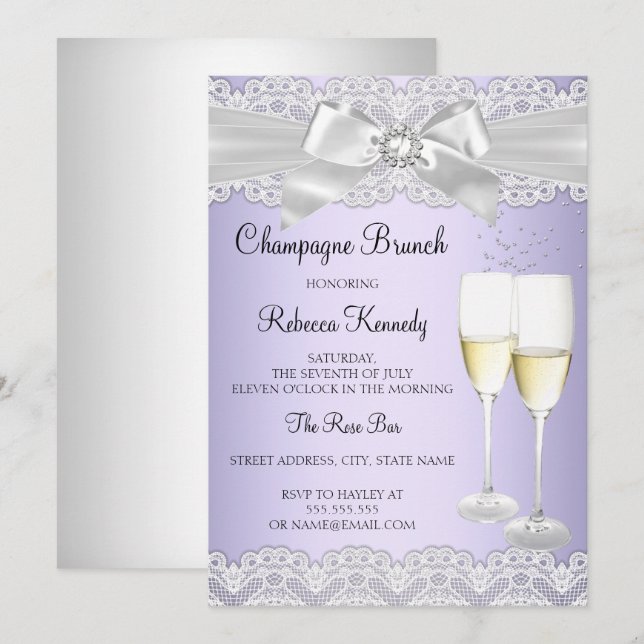 Eleganter Lila Champagnerbrunch Einladung (Vorne/Hinten)