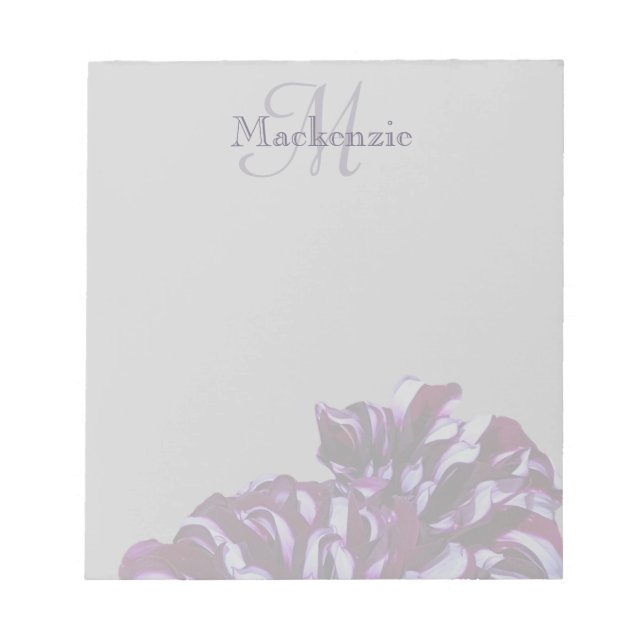 Eleganter lila Dahlia-Blume-Monogramm-individuelle Notizblock (Vorderseite)