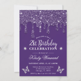 Eleganter Lila Dripping Glitzer 21. Geburtstag Einladung