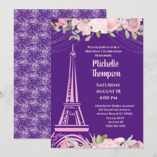 Eleganter Lila Eiffelturm Paris Geburtstag Einladung