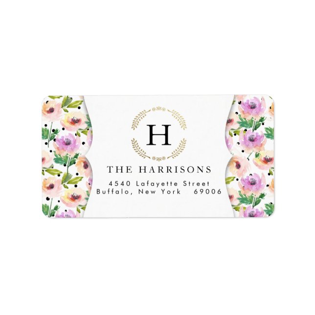 Eleganter Lila floraler Dalmatiner Dots Personalis Adressaufkleber (Vorne)