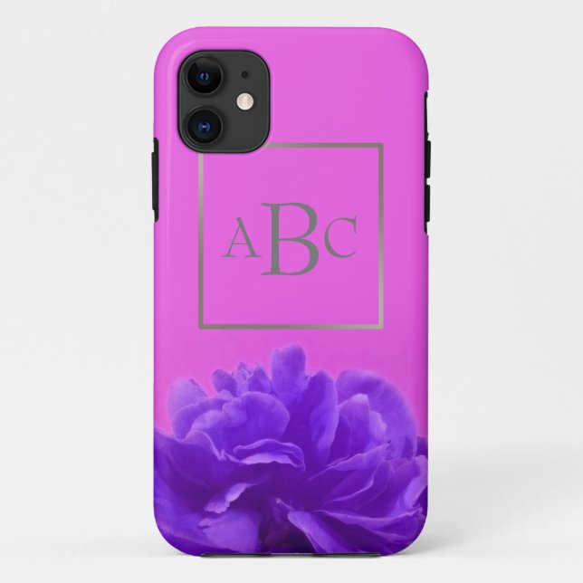 Eleganter Lila, floraler, individueller Silber Case-Mate iPhone Hülle (Rückseite)
