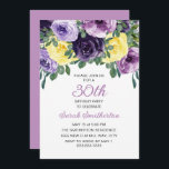 Eleganter Lila-gelber Blumenstrauß 30. Geburtstag Einladung<br><div class="desc">Elegante botanische Party Einladung zum 30. Jubiläum für Frauen mit hübschen lila und gelben Aquarellfarben Blume und Grünpflanzen. Personalisiert mit Ihrem eigenen Text.</div>