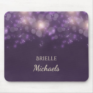 Eleganter Lila Glitzer Bokeh Glitzern mit Namen Mousepad