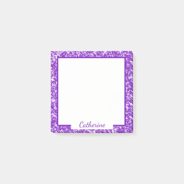 Eleganter Lila Glitzer Border Frame Chic Trendy Post-it Klebezettel (Vorderseite)