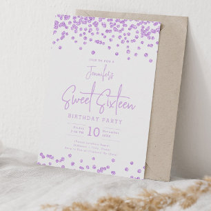 Eleganter Lila Glitzer Confetti Sweet 16 Party Einladung