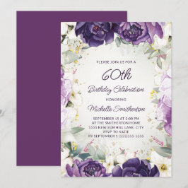 Eleganter Lila Glitzer der Weißen Blüte 60. Geburt Einladung
