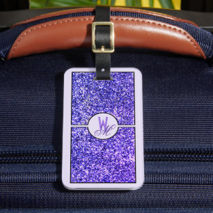 Eleganter Lila Glitzer Mit Monogramm Gepäckanhänger