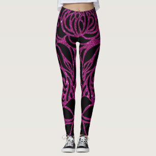 Eleganter Lila Glitzer Schwarze Zebra-Tierdrucke Leggings