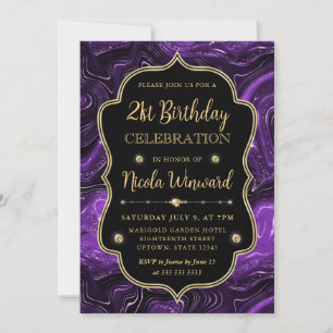Eleganter Lila Glitzer Vintag Frame Geburtstag Einladung