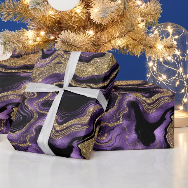 Eleganter Lila & Gold Glitzer Agate Birthday Geschenkpapier (Feiertage)