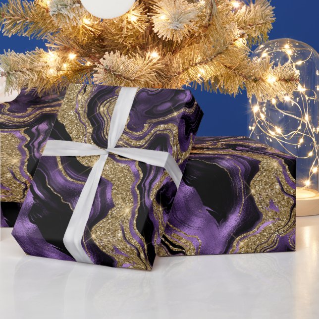 Eleganter Lila & Gold Glitzer Agate Birthday Geschenkpapier (Feiertage)