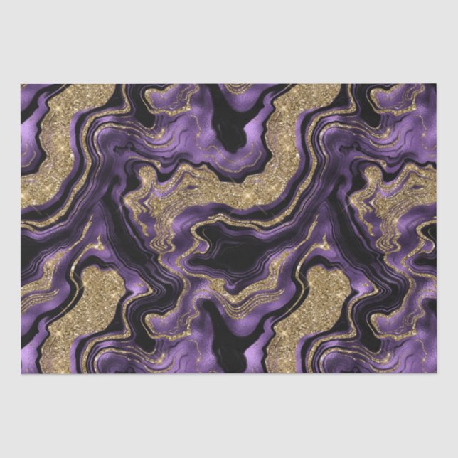 Eleganter Lila & Gold Glitzer Agate Birthday Seidenpapier (Vorderseite)