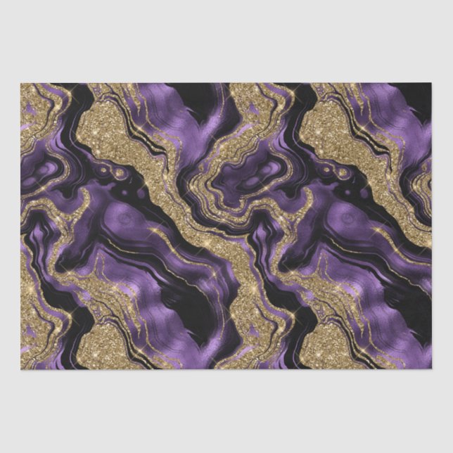 Eleganter Lila & Gold Glitzer Agate Birthday Seidenpapier (Vorderseite)