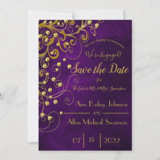 Eleganter Lila Gold-Glitzer-Hochzeit rettet das Da Save The Date