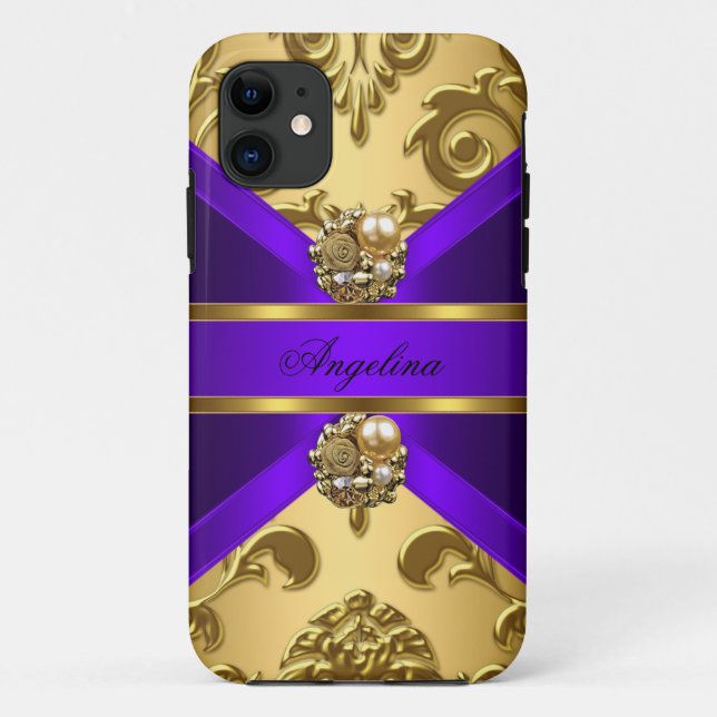 Eleganter Lila Golddamassel Jewel Case-Mate iPhone Hülle (Rückseite)
