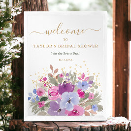 Eleganter Lila Golden Winter Floral Bridal Empfang Poster