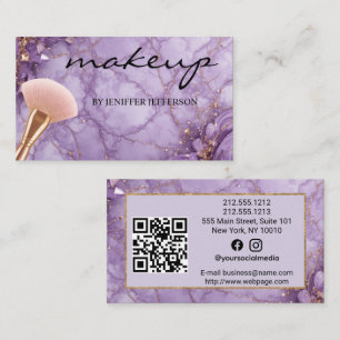 Eleganter lila-goldener Marmor-Makeup-Artist- QR-C Visitenkarte