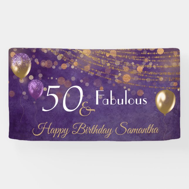 Eleganter Lila Goldglam 50 und fabelhafter Geburts Banner (Horizontal)