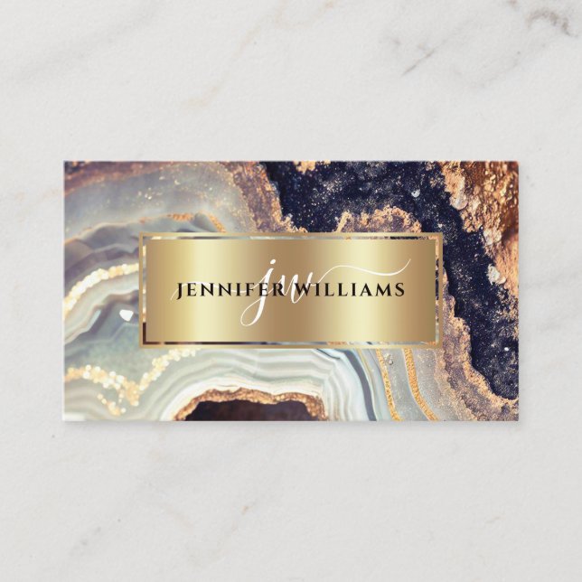 Eleganter Lila Goldmarble Agate Geode QR Code Visitenkarte (Vorderseite)