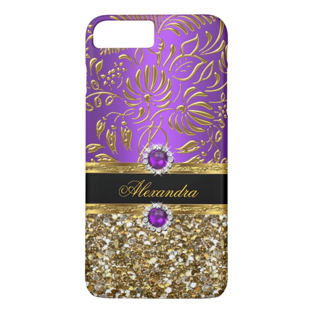 Eleganter Lila Goldmedaille Glitzer Case-Mate iPhone Hülle (Rückseite)
