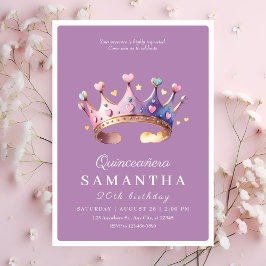 Eleganter lila Goldprinzessin Quinceanera Geburtst Einladung