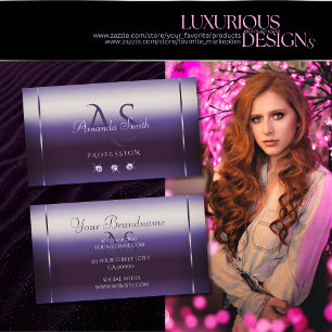 Eleganter Lila Gradient mit Monogram-Rhinestones Visitenkarte