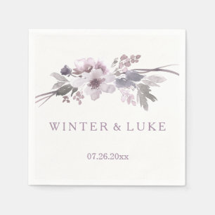 Eleganter Lila Grauer Winter Floral Wedding Napkin Serviette