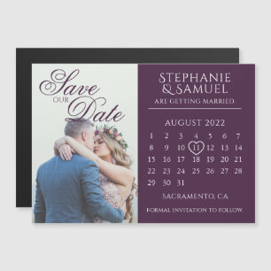 Eleganter Lila Hochzeitkalender Save the Date Magn Magneteinladung