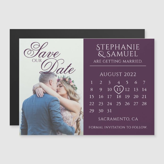Eleganter Lila Hochzeitkalender Save the Date Magn Magneteinladung (Vorne/Hinten)