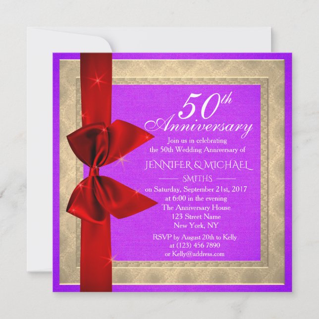 Eleganter Lila Hochzeitstag Einladung (Vorderseite)