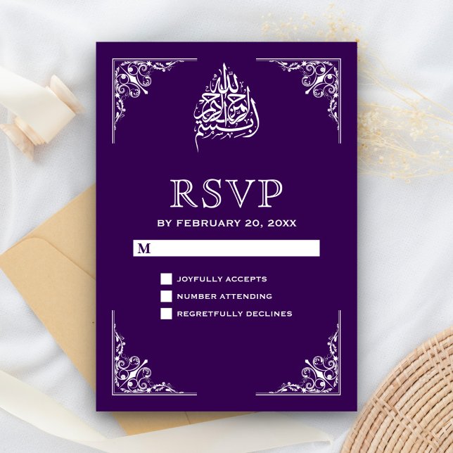 Eleganter Lila islamischer Hochzeitstag RSVP Karte (Von Creator hochgeladen)