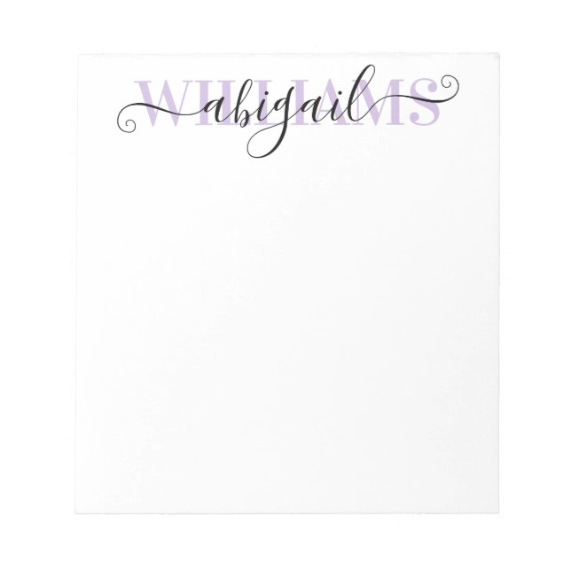 Eleganter, Lila Kalligraphieskriptname Notizblock (Vorderseite)