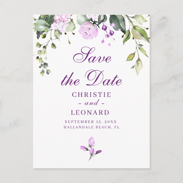 Eleganter Lila Lavander Moderner Save the Date Postkarte (Vorderseite)