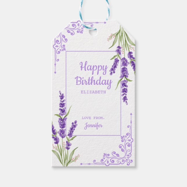 Eleganter Lila Lavendel Antike Rahmen Geburtstag Geschenkanhänger (Vorderseite)