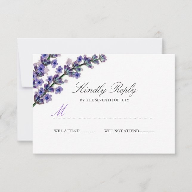 Eleganter Lila Lavender Wedding RSVP Karte (Vorderseite)