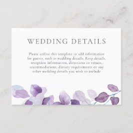 Eleganter Lila Leaf Wedding Details Empfang Begleitkarte