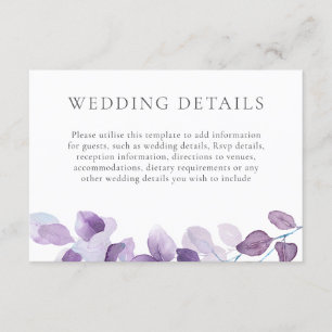 Eleganter Lila Leaf Wedding Details Empfang Begleitkarte