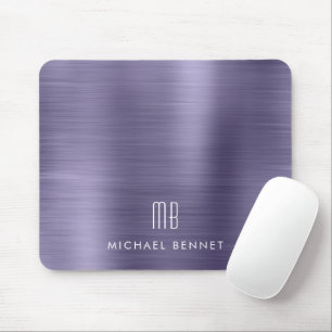 Eleganter lila metallischer Monogramm-Name Mousepad